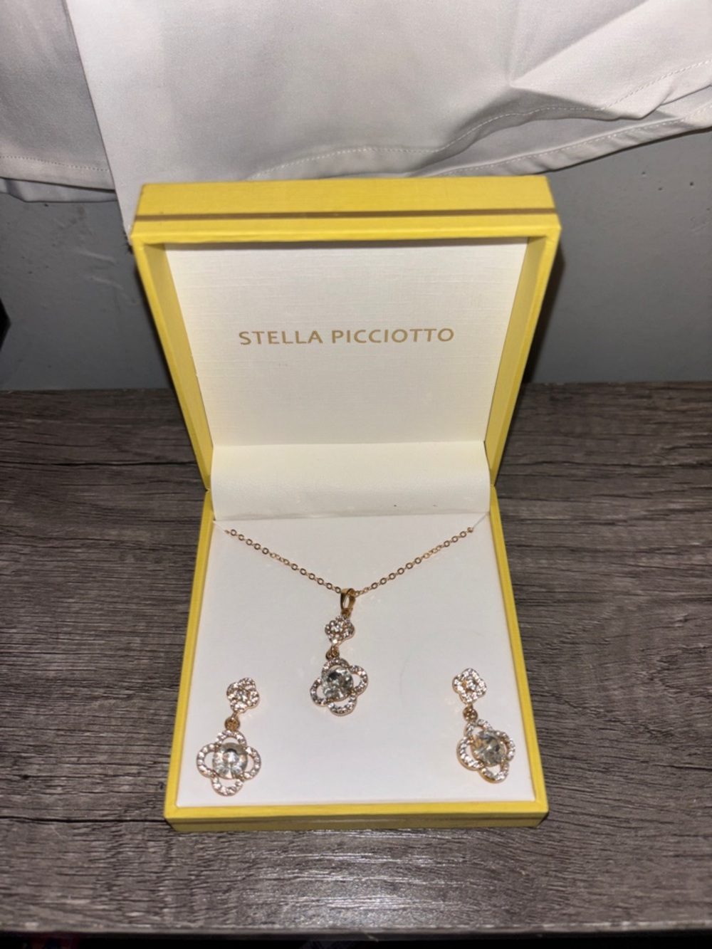 Stella Picciotto Rose Gold Crystal Pendant Necklace and Earrings Set